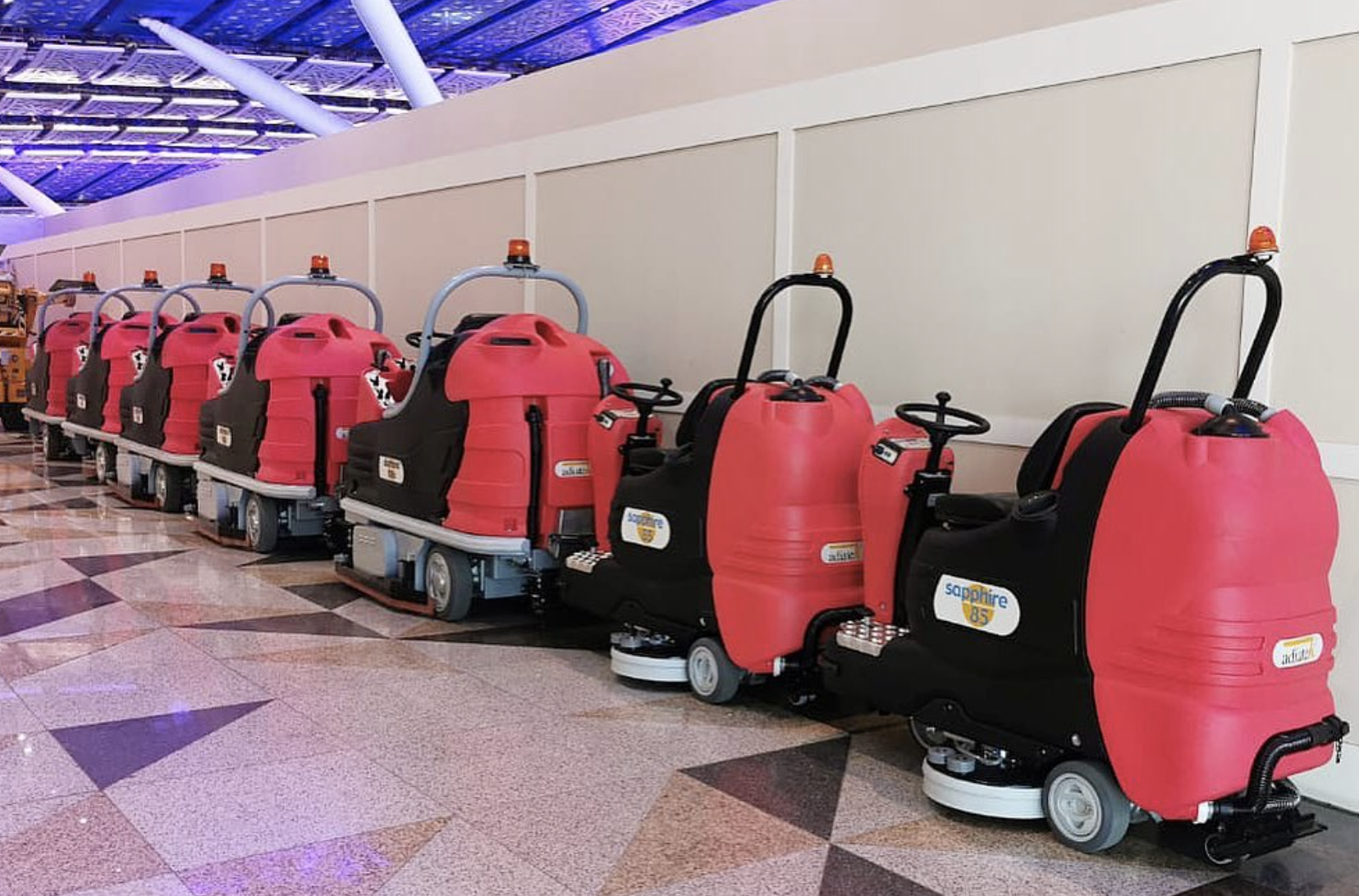 Marvellous delivery by the Cleantech Gulf team of our Adiatek Diamond & Sapphire Ride On Scrubbers to one of our prestigious clients.